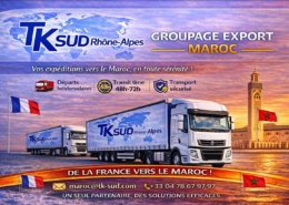 Spécialiste du groupage export Maroc. Départs hebdomadaires, transit rapide, transport sécurisé entre la France et le Maroc. Contactez TK SUD Rhône-Alpes pour votre devis.