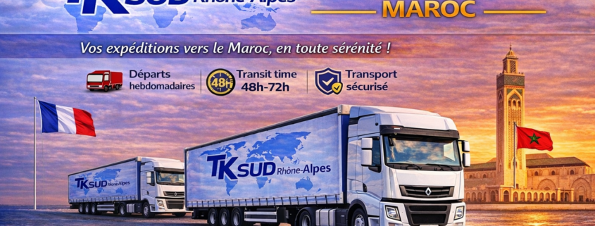Spécialiste du groupage export Maroc. Départs hebdomadaires, transit rapide, transport sécurisé entre la France et le Maroc. Contactez TK SUD Rhône-Alpes pour votre devis.